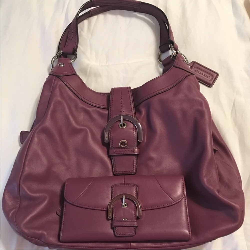 Coach purple leather soho shoulder bag with matching wallet in great condition